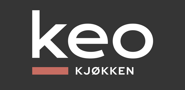 Keo kjøkken logo kvadrat sort bak hvit tekst